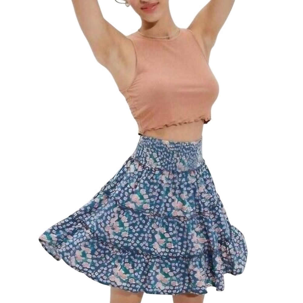 American Eagle Womens Floral Tiered‎ Smocked Mini Skirt Size M